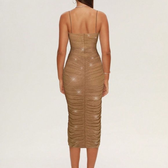 Brown Preppy Womens Folds Women Dress Birthday Party Sleeveless Mesh Long Dresse - Picture 3 of 5